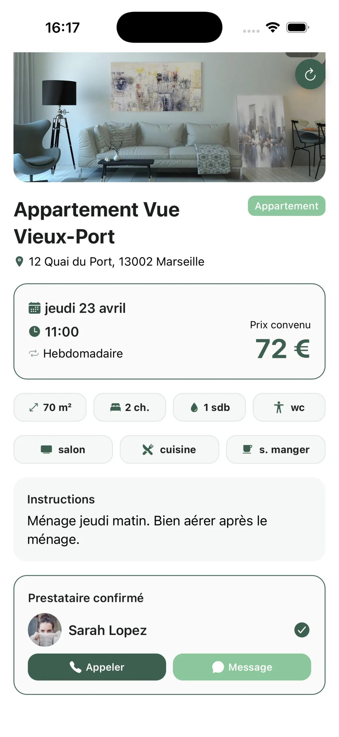 Détail d'une mission dans l'application mobile Maiday